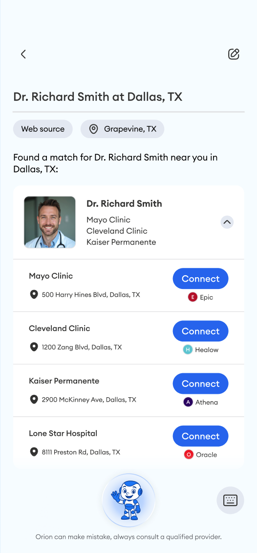 Connect to healthcare systems - Mayo Clinic, Cleveland Clinic, Kaiser Permanente