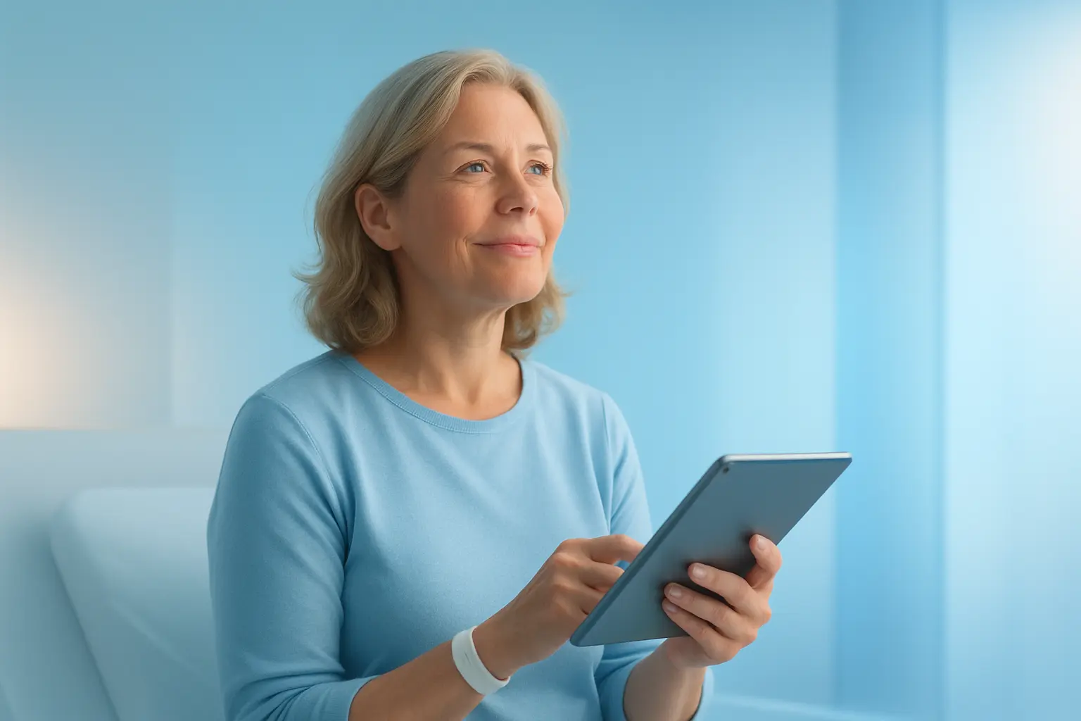 Patient confidently reviewing personal health information